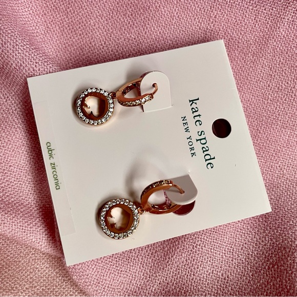 kate spade Jewelry - Kate Spade Spot The Spade Pave Huggies | Rose Gold CZ Earrings